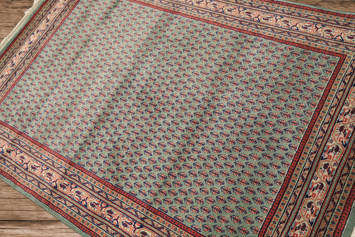 4x6 Sage, Rose, Blush Color Hand Knotted Boteh Wool Traditional Oriental Rug