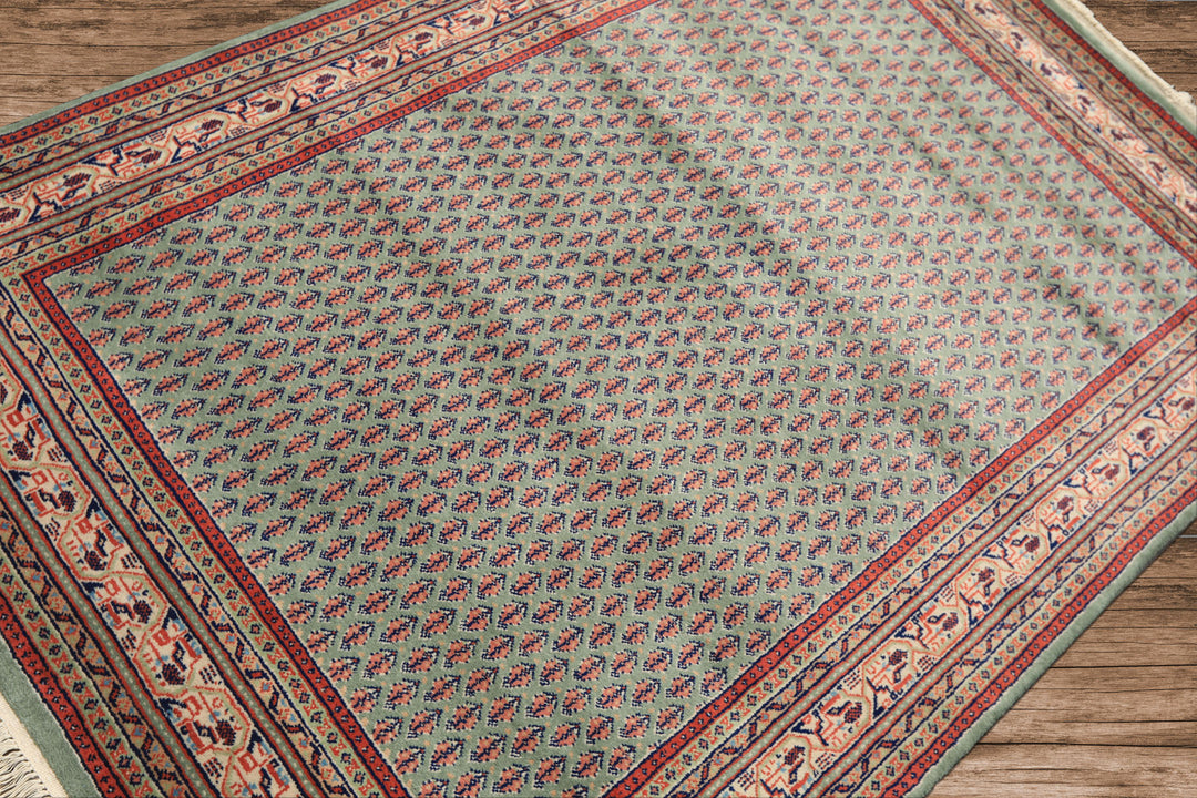 4x6 Sage, Rose, Blush Color Hand Knotted Boteh Wool Traditional Oriental Rug