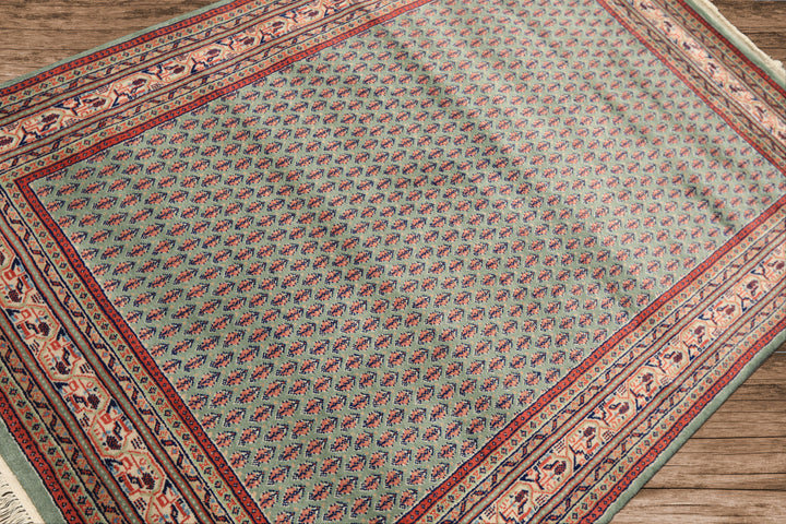 4x6 Sage, Rose, Blush Color Hand Knotted Boteh Wool Traditional Oriental Rug