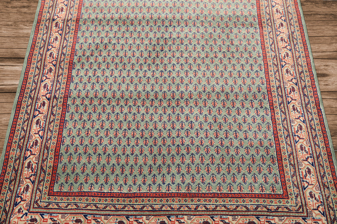 4x6 Sage, Rose, Blush Color Hand Knotted Boteh Wool Traditional Oriental Rug