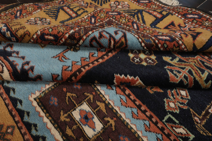 8x10 Blue, Gold, Chocolate Color Hand Knotted Kazak Wool Traditional Oriental Rug