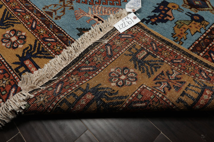 8x10 Blue, Gold, Chocolate Color Hand Knotted Kazak Wool Traditional Oriental Rug