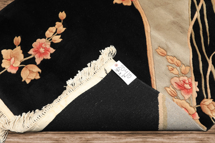 3x5 Black, Gray, Peach Color Hand Knotted Chinese Art Deco Wool Transitional Oriental Rug