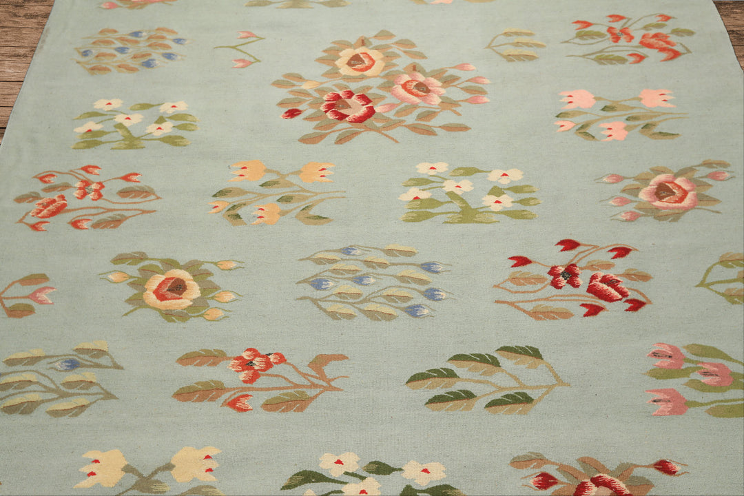 6x9 Mint, Green, Blush Color Hand Woven Caucasian Kilim Wool Transitional Oriental Rug