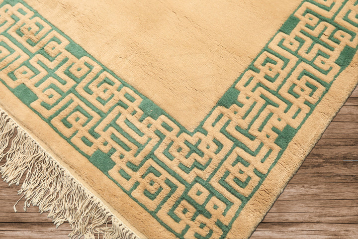 4x6 Tan, Green, Color Hand Knotted Indo Tibetan Wool Transitional Oriental Rug