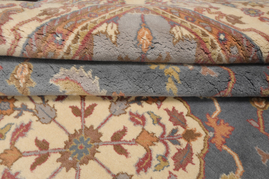 8x12 Blue, Ivory, Rose Color Hand Knotted Heriz New Zealand Wool Traditional Oriental Rug