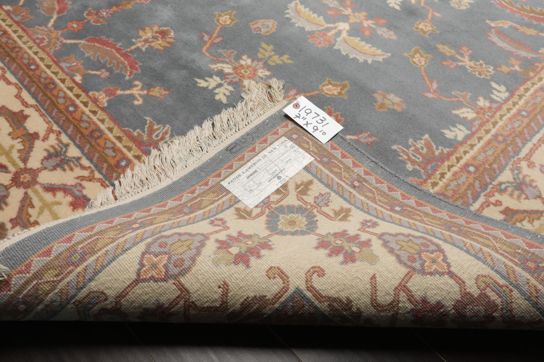 8x12 Blue, Ivory, Rose Color Hand Knotted Heriz New Zealand Wool Traditional Oriental Rug