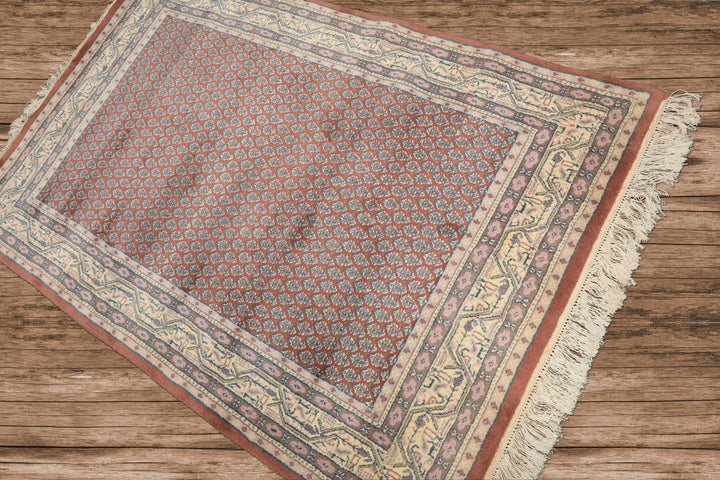 4x6 Rose, Ivory, Taupe Color Hand Knotted Boteh Wool Traditional Oriental Rug