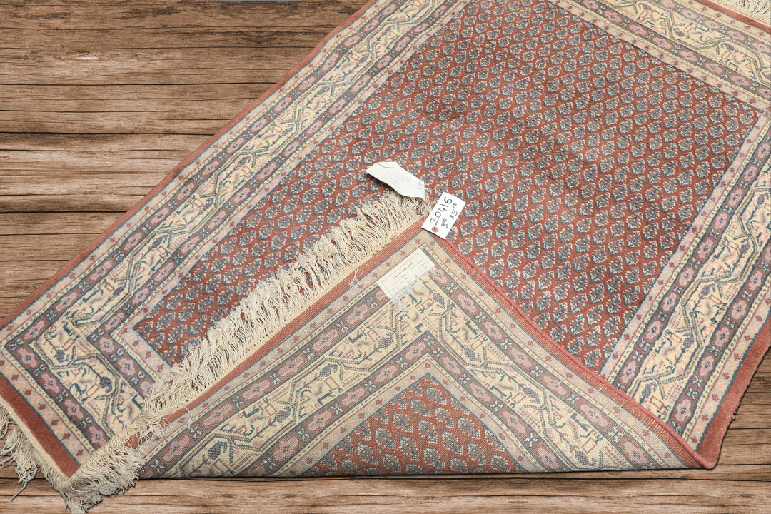 4x6 Rose, Ivory, Taupe Color Hand Knotted Boteh Wool Traditional Oriental Rug