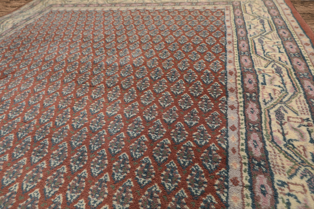 4x6 Rose, Ivory, Taupe Color Hand Knotted Boteh Wool Traditional Oriental Rug