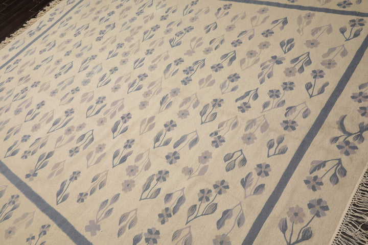 8x10 Ivory, taupe, Blue Color Hand Woven Kilim Wool Traditional Oriental Rug