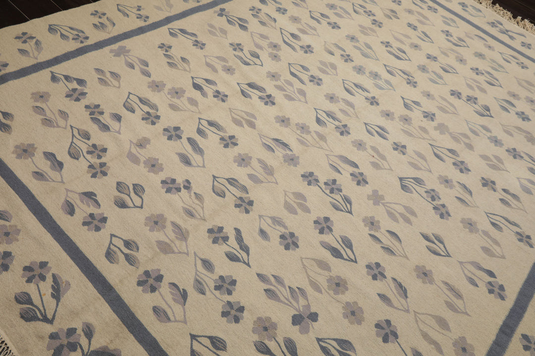 8x10 Ivory, taupe, Blue Color Hand Woven Kilim Wool Traditional Oriental Rug