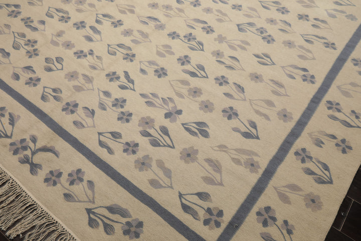 8x10 Ivory, taupe, Blue Color Hand Woven Kilim Wool Traditional Oriental Rug