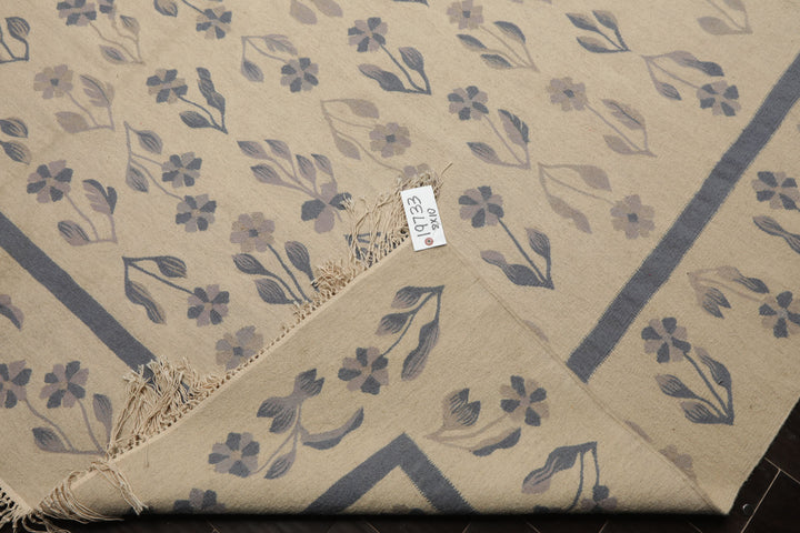 8x10 Ivory, taupe, Blue Color Hand Woven Kilim Wool Traditional Oriental Rug