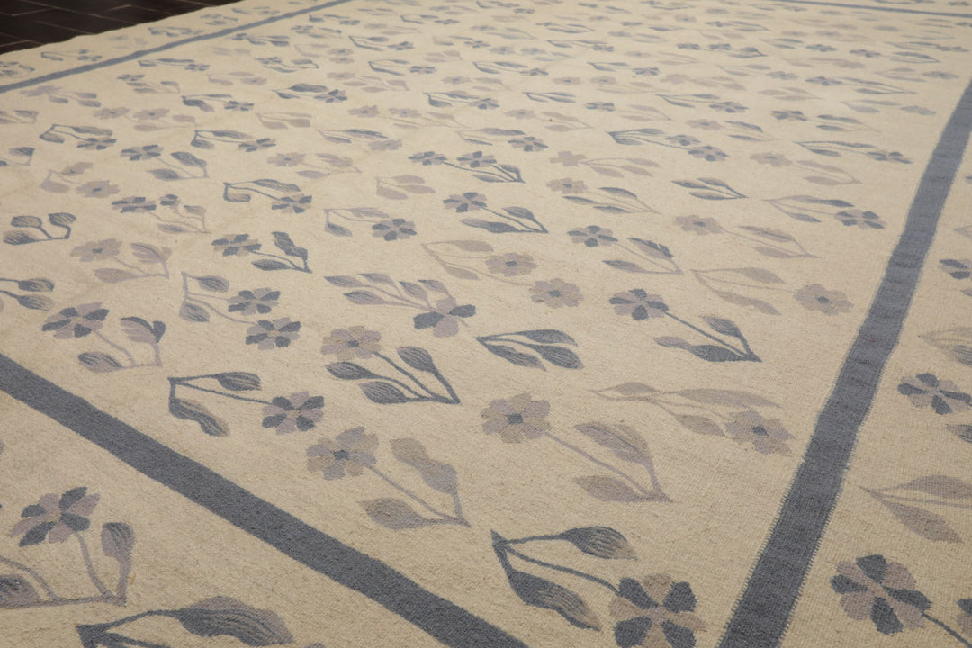 8x10 Ivory, taupe, Blue Color Hand Woven Kilim Wool Traditional Oriental Rug