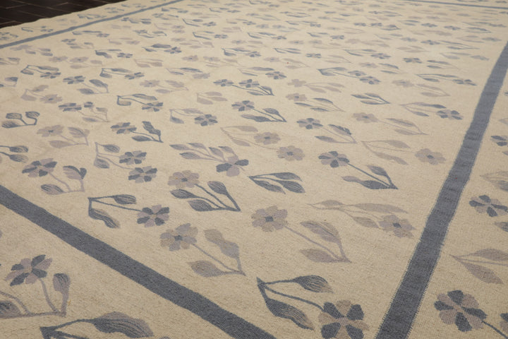 8x10 Ivory, taupe, Blue Color Hand Woven Kilim Wool Traditional Oriental Rug