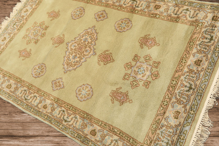 4x6 Sage, Beige, Rose Color Hand Knotted French Aubusson Wool Traditional Oriental Rug