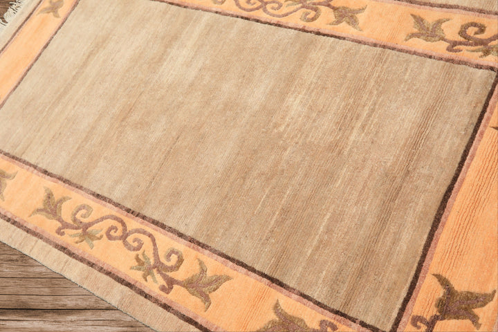 4x6 Beige, Peach, Brown Color Hand Knotted Tibetan Wool Traditional Oriental Rug