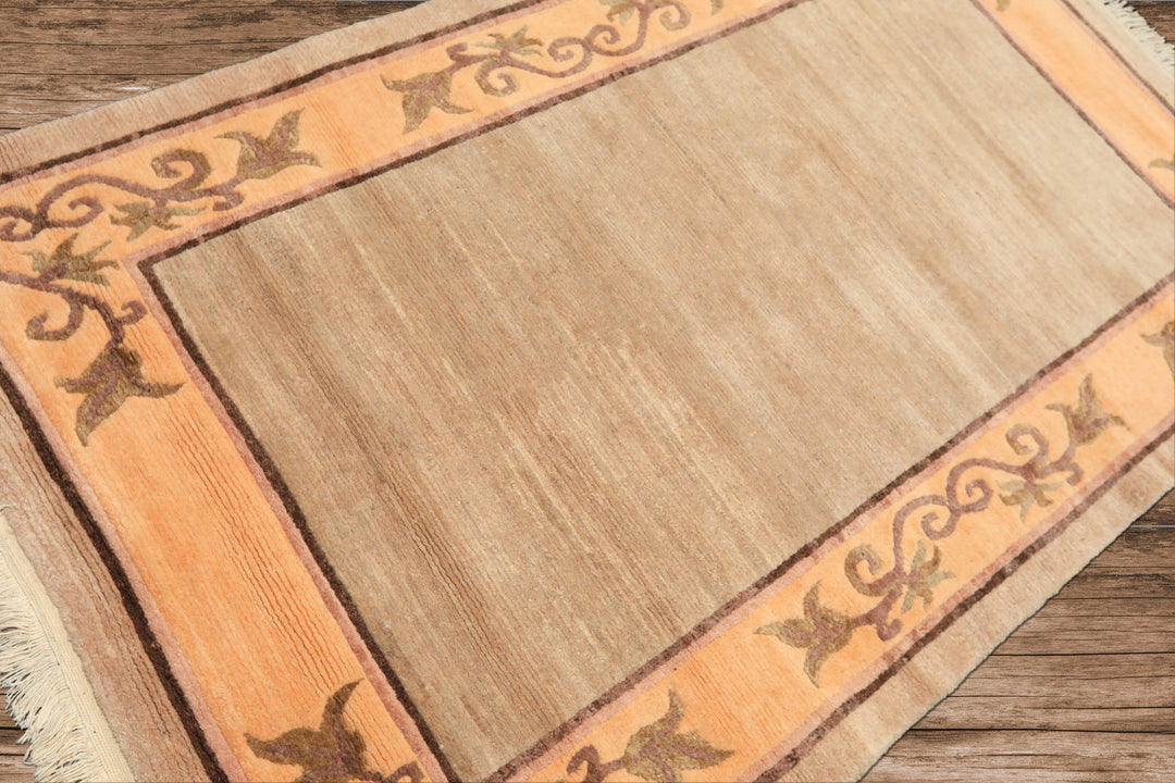 4x6 Beige, Peach, Brown Color Hand Knotted Tibetan Wool Traditional Oriental Rug