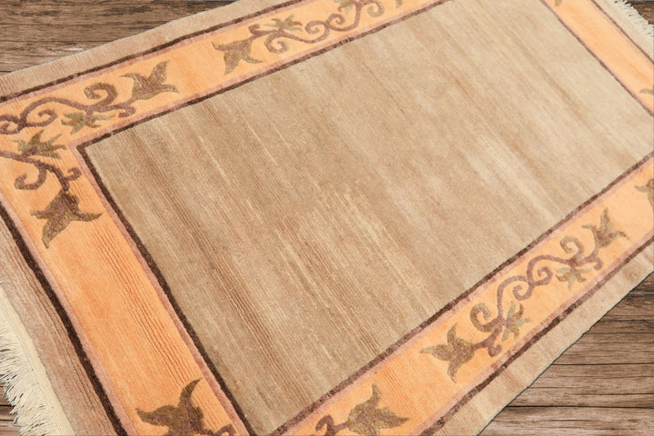 4x6 Beige, Peach, Brown Color Hand Knotted Tibetan Wool Traditional Oriental Rug