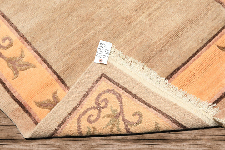 4x6 Beige, Peach, Brown Color Hand Knotted Tibetan Wool Traditional Oriental Rug