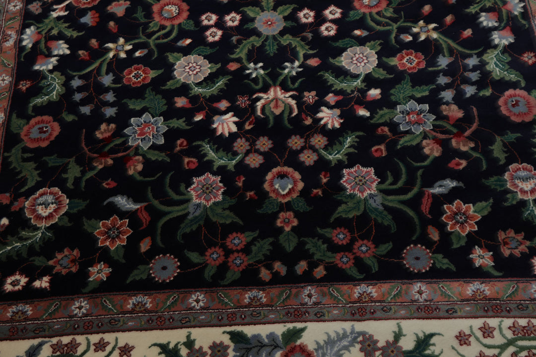 8x10 Navy, Ivory, Green Color Hand Knotted Qum New Zealand Wool Traditional Oriental Rug