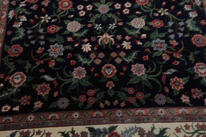 8x10 Navy, Ivory, Green Color Hand Knotted Qum New Zealand Wool Traditional Oriental Rug