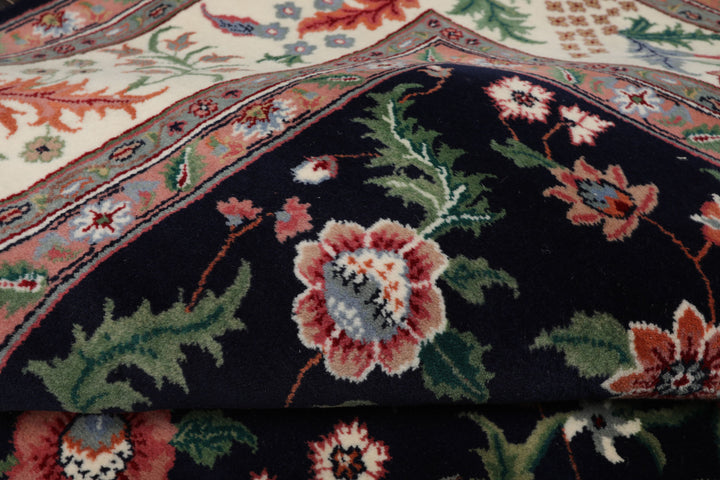 8x10 Navy, Ivory, Green Color Hand Knotted Qum New Zealand Wool Traditional Oriental Rug