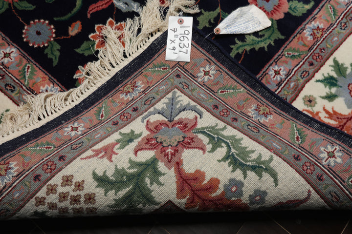 8x10 Navy, Ivory, Green Color Hand Knotted Qum New Zealand Wool Traditional Oriental Rug