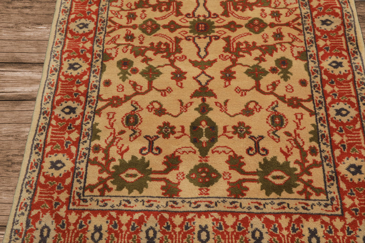 4x6 Ivory, Teracotta, Green Color Hand Knotted Indo Kashan Wool Traditional Oriental Rug
