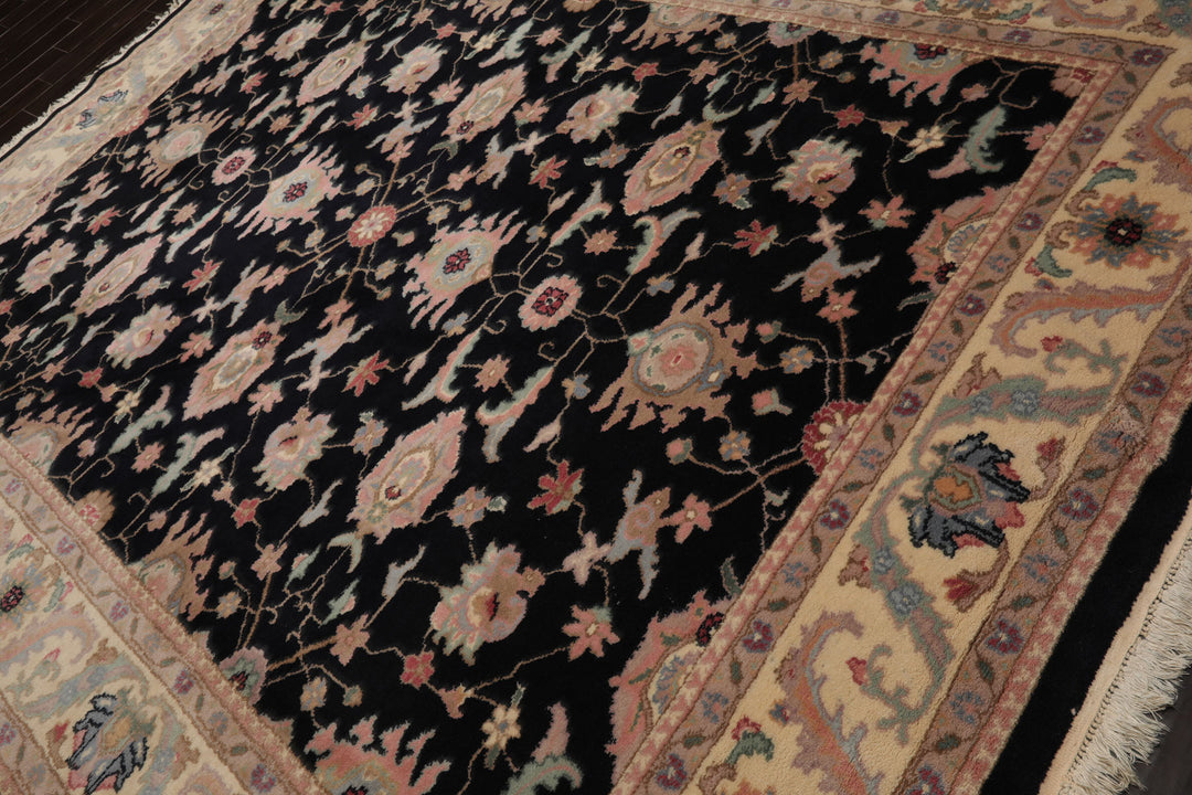 9x12 Black, Ivory, Rose Color Hand Knotted Sulatanabad New Zealand Wool Traditional Oriental Rug