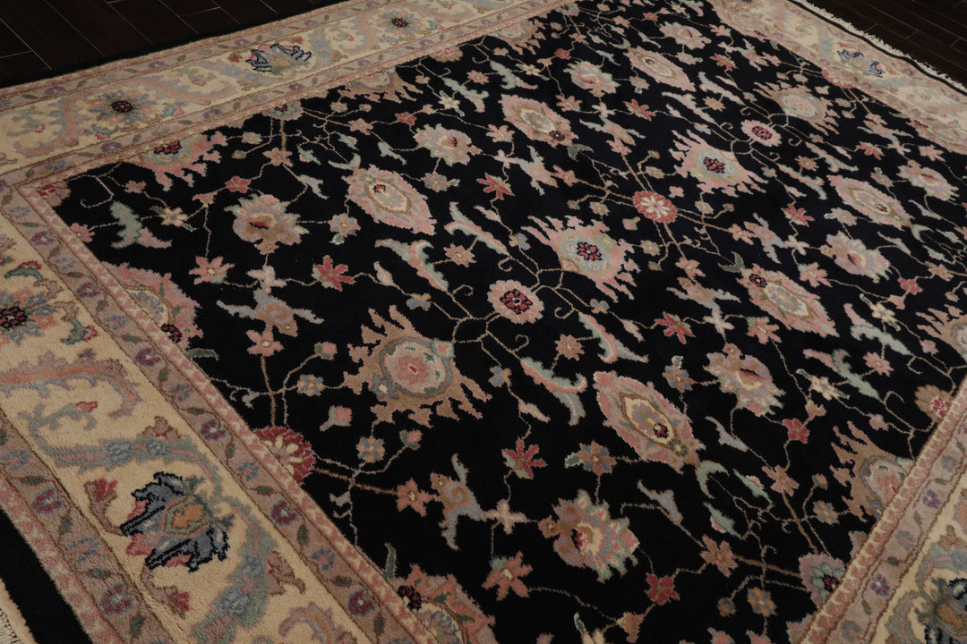 9x12 Black, Ivory, Rose Color Hand Knotted Sulatanabad New Zealand Wool Traditional Oriental Rug