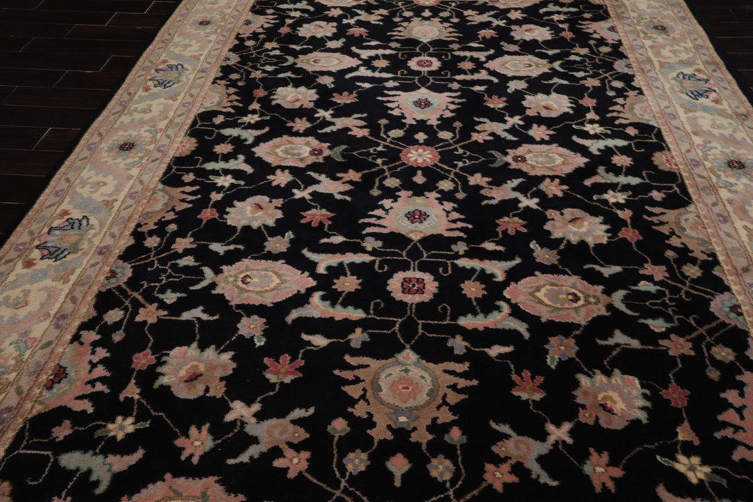 9x12 Black, Ivory, Rose Color Hand Knotted Sulatanabad New Zealand Wool Traditional Oriental Rug
