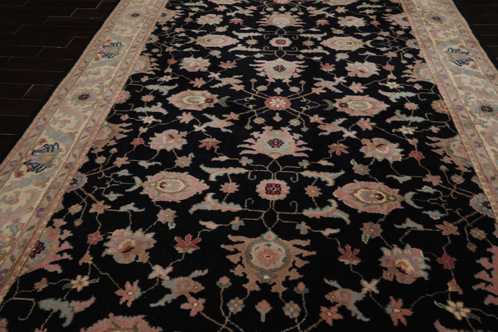9x12 Black, Ivory, Rose Color Hand Knotted Sulatanabad New Zealand Wool Traditional Oriental Rug
