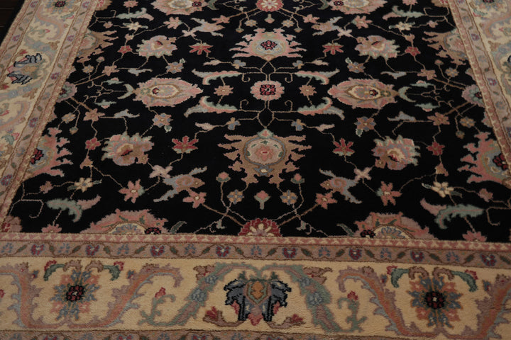 9x12 Black, Ivory, Rose Color Hand Knotted Sulatanabad New Zealand Wool Traditional Oriental Rug