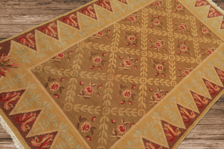4x6 Brown, Gold, Green Color Hand Knotted Caucasian Wool Traditional Oriental Rug