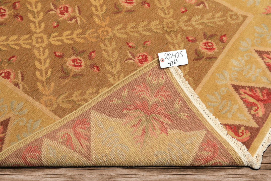 4x6 Brown, Gold, Green Color Hand Knotted Caucasian Wool Traditional Oriental Rug