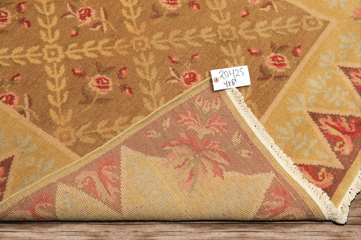 4x6 Brown, Gold, Green Color Hand Knotted Caucasian Wool Traditional Oriental Rug