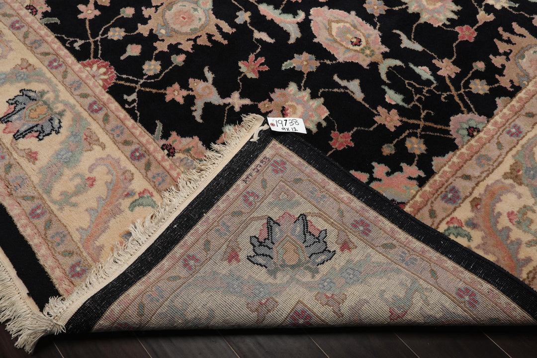 9x12 Black, Ivory, Rose Color Hand Knotted Sulatanabad New Zealand Wool Traditional Oriental Rug
