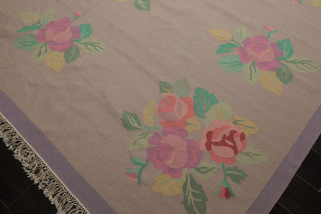 9x12 Rose, Lavender, Pink Color Hand Woven Kilim Wool Traditional Oriental Rug