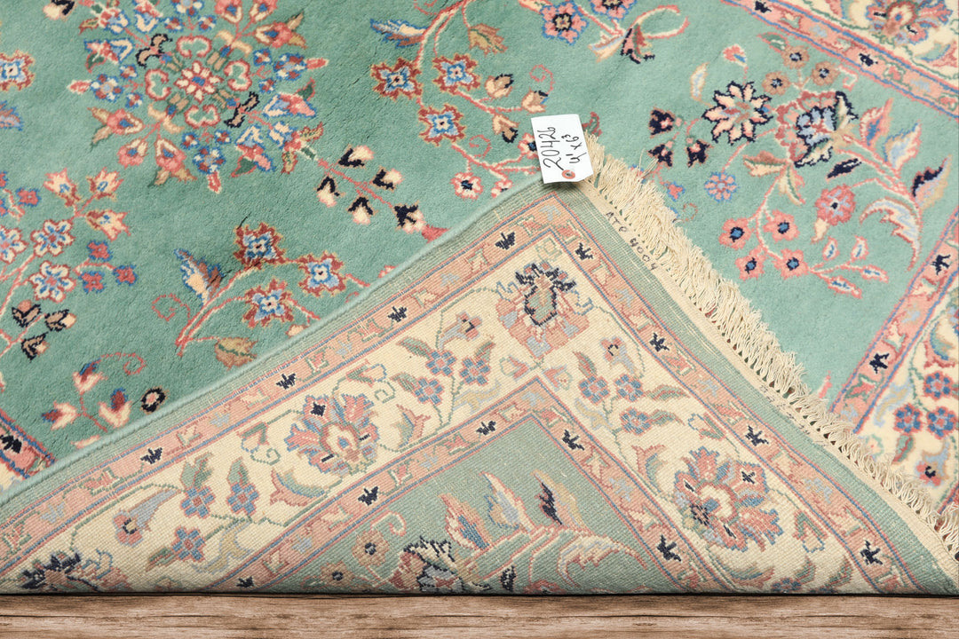4x6 Turquoise, Ivory, Rose Color Hand Knotted Indo Kashan Wool Traditional Oriental Rug