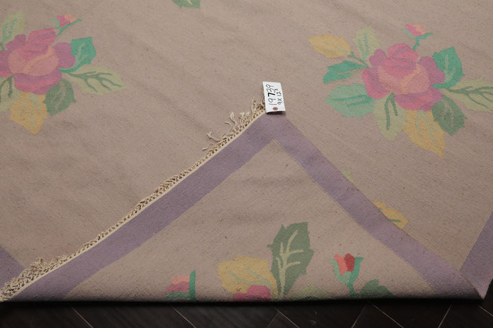 9x12 Rose, Lavender, Pink Color Hand Woven Kilim Wool Traditional Oriental Rug