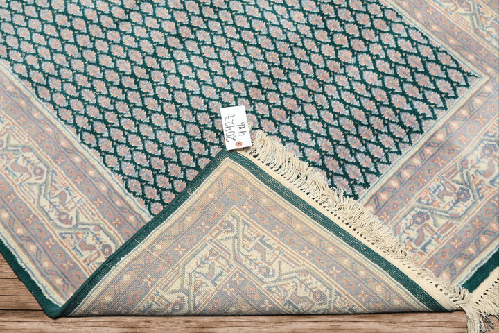4x6 Emerald, Rose, Ivory Color Hand Knotted Boteh Wool Traditional Oriental Rug