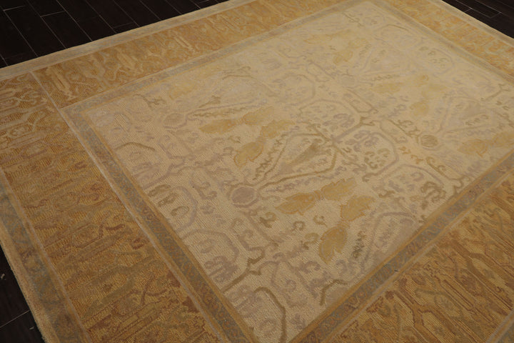 8x10 Beige, Gold, Taupe Color Hand Woven Aubusson Savonnerie Wool Traditional Oriental Rug
