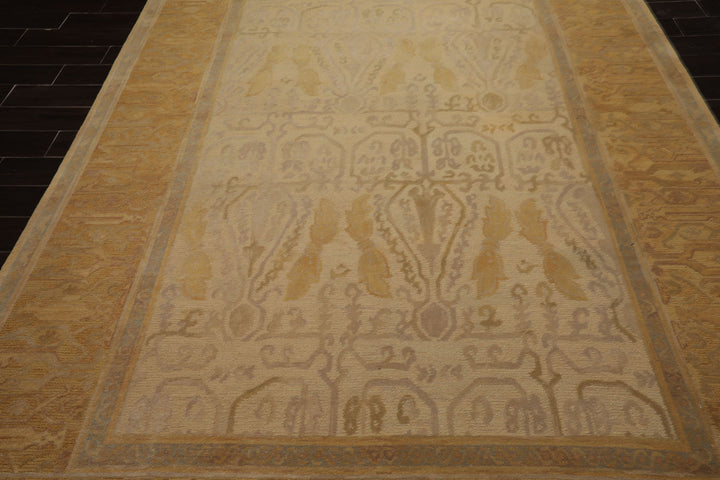 8x10 Beige, Gold, Taupe Color Hand Woven Aubusson Savonnerie Wool Traditional Oriental Rug