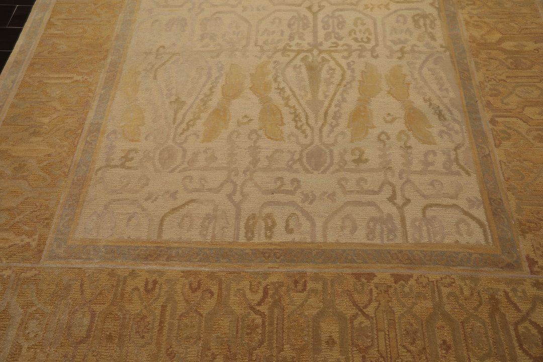 8x10 Beige, Gold, Taupe Color Hand Woven Aubusson Savonnerie Wool Traditional Oriental Rug