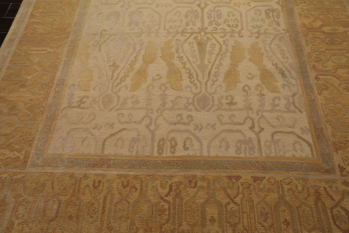 8x10 Beige, Gold, Taupe Color Hand Woven Aubusson Savonnerie Wool Traditional Oriental Rug