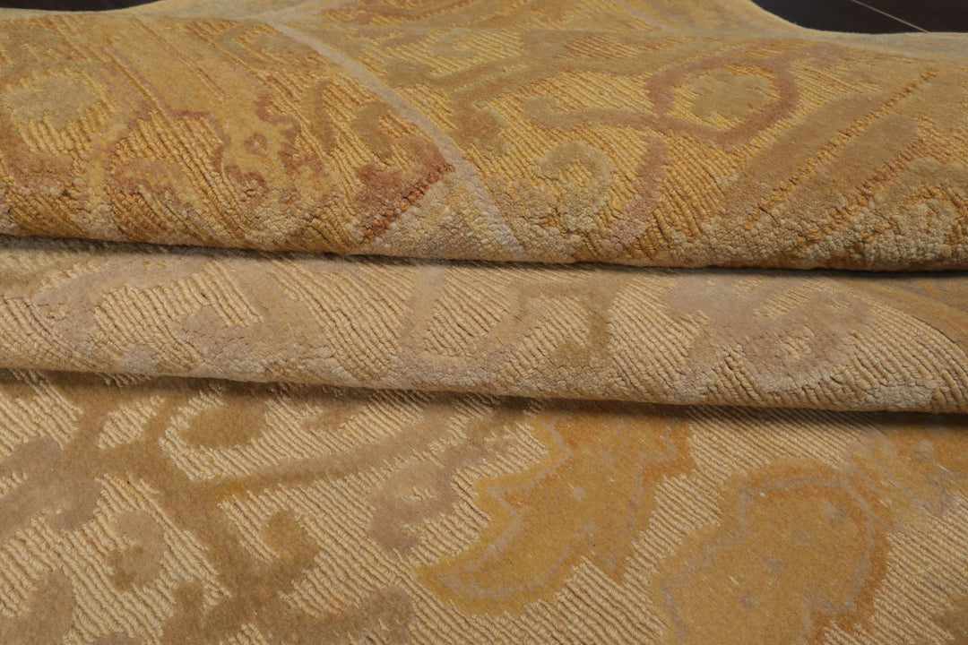 8x10 Beige, Gold, Taupe Color Hand Woven Aubusson Savonnerie Wool Traditional Oriental Rug