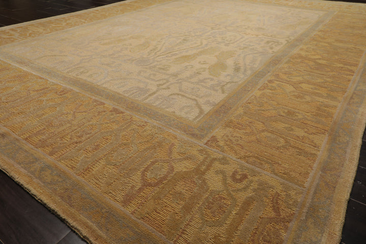 8x10 Beige, Gold, Taupe Color Hand Woven Aubusson Savonnerie Wool Traditional Oriental Rug