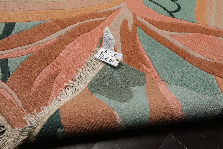 8x10 Turquoise, Aqua, Cream Color Hand Knotted Tibetan Wool Contemporary Oriental Rug